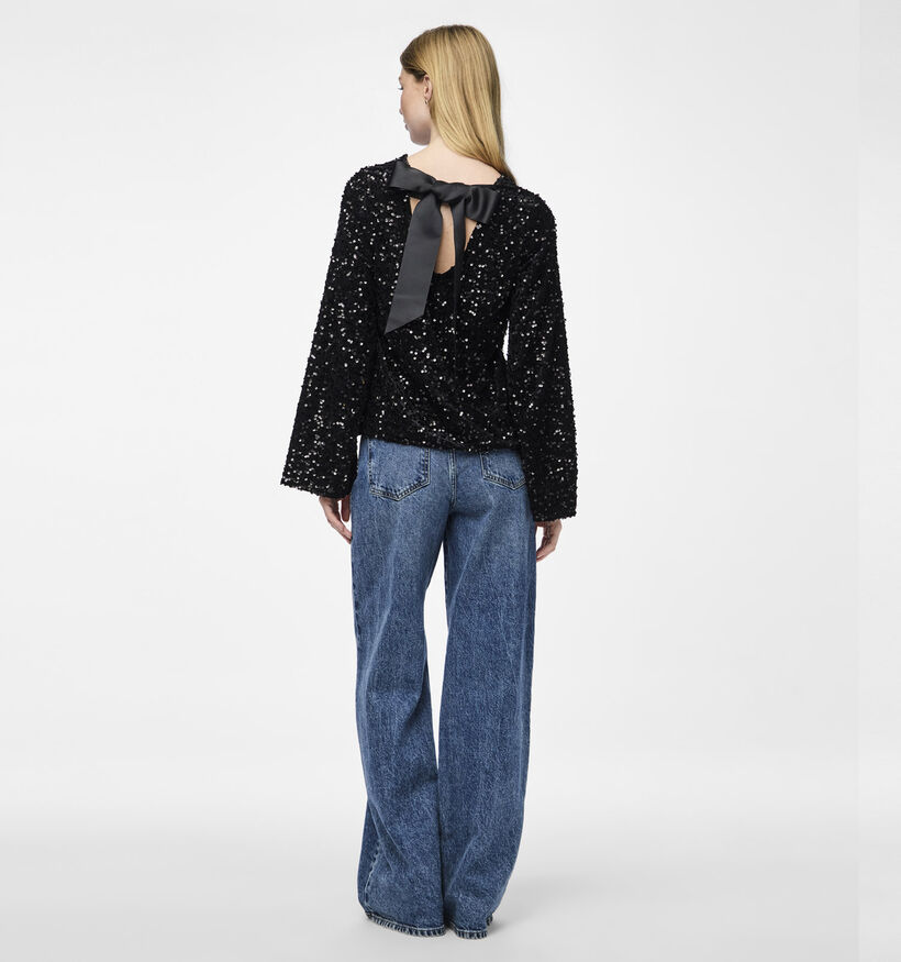 Pieces Kam Deep Back Bow Blouse Sequins en Noir pour femmes (361127)