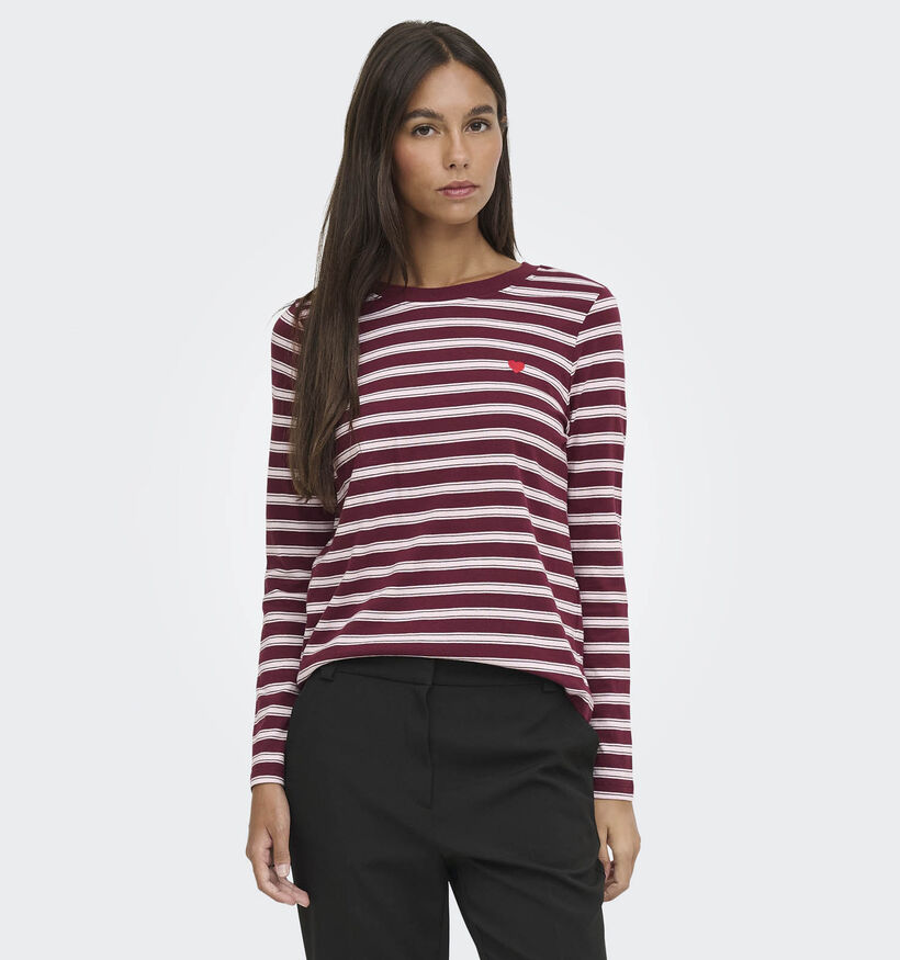 JDY Pisa Bordeaux/Roze T-shirt Gestreept voor dames (382066)