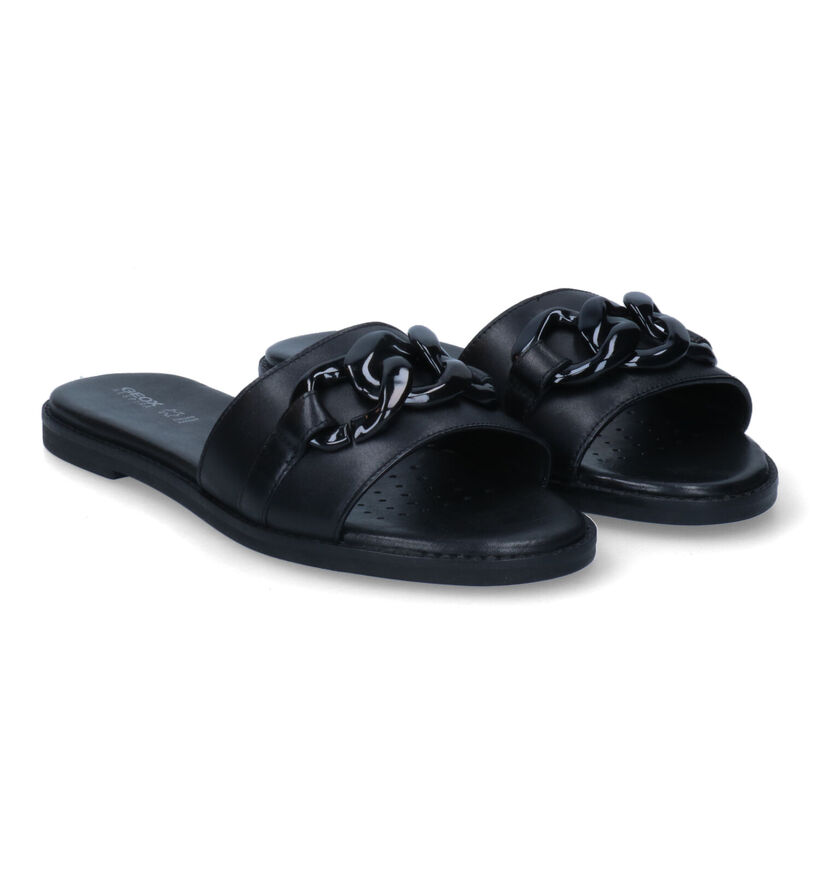 Geox Naileen Zwarte Slippers in leer (311599)