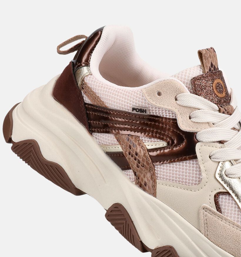 Posh by Poelman Donkerbeige Sneakers voor dames (378611) - geschikt voor steunzolen
