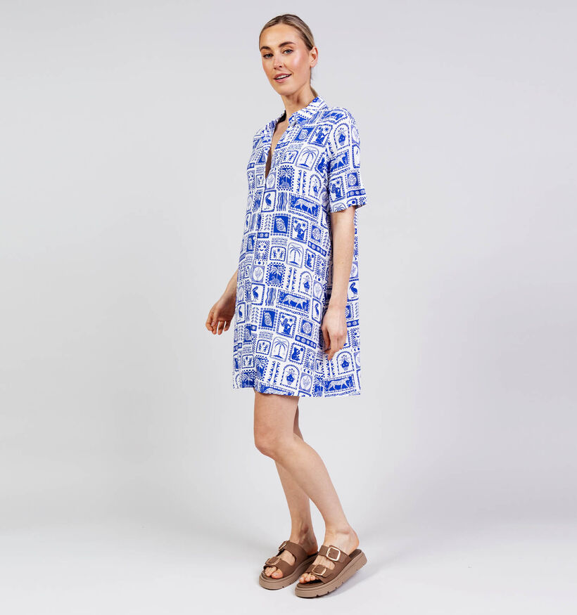 Pieces Saylor Blue Tile Robe chemise en Bleu/Blanc pour femmes (367085)