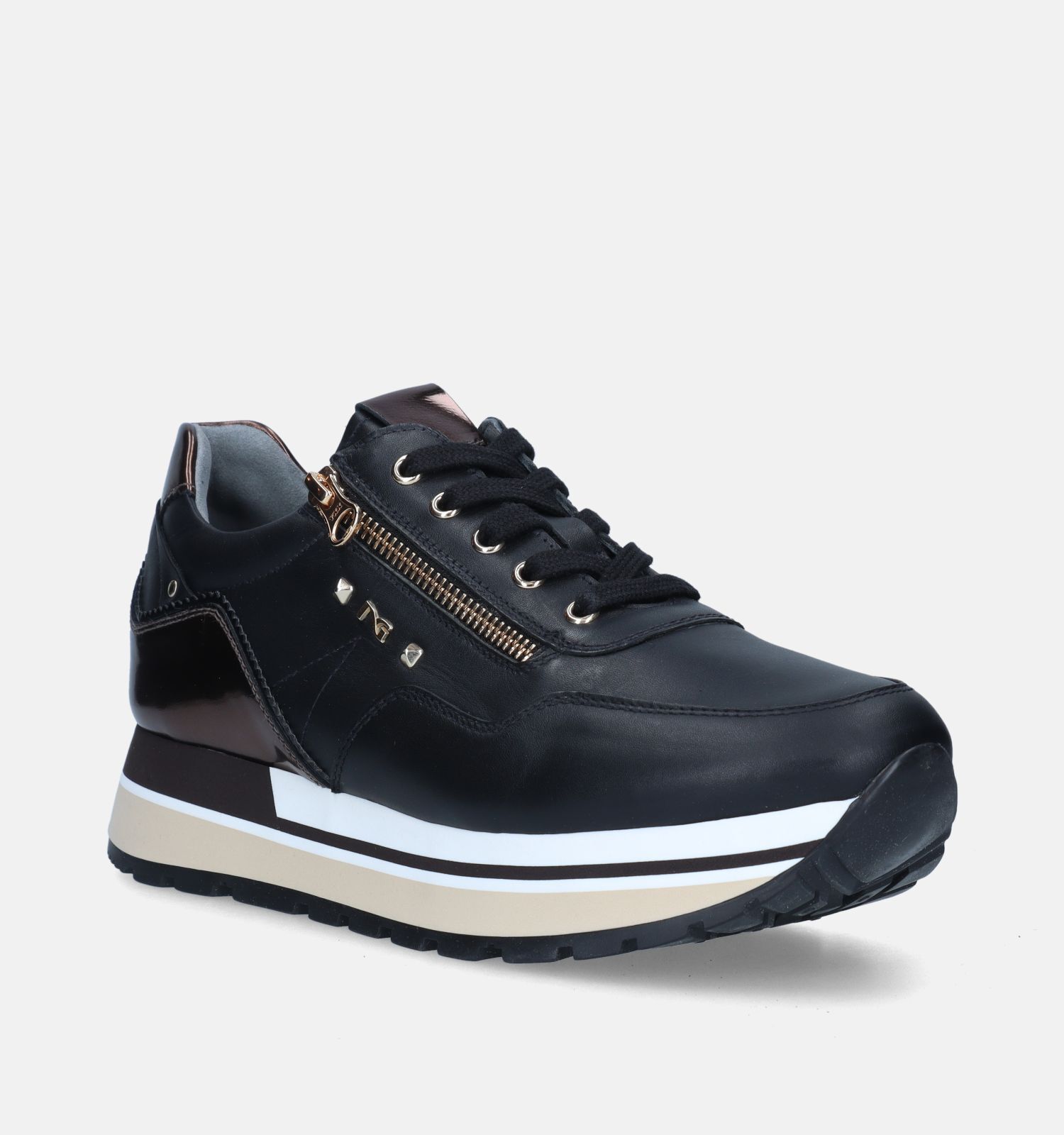 NeroGiardini Zwarte Sneakers met plateauzool Dames Sneakers Online op TORFS.BE
