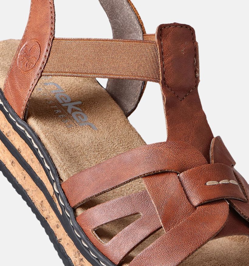 Rieker Sandales talon compensé en Cognac pour femmes (354948)