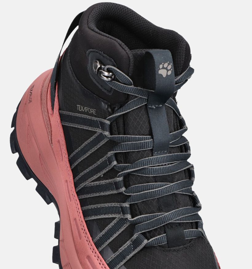 Jack Wolfskin Wild Hike Texapore Mid Zwarte/Oudroze Wandelschoenen voor dames (380518) - geschikt voor steunzolen