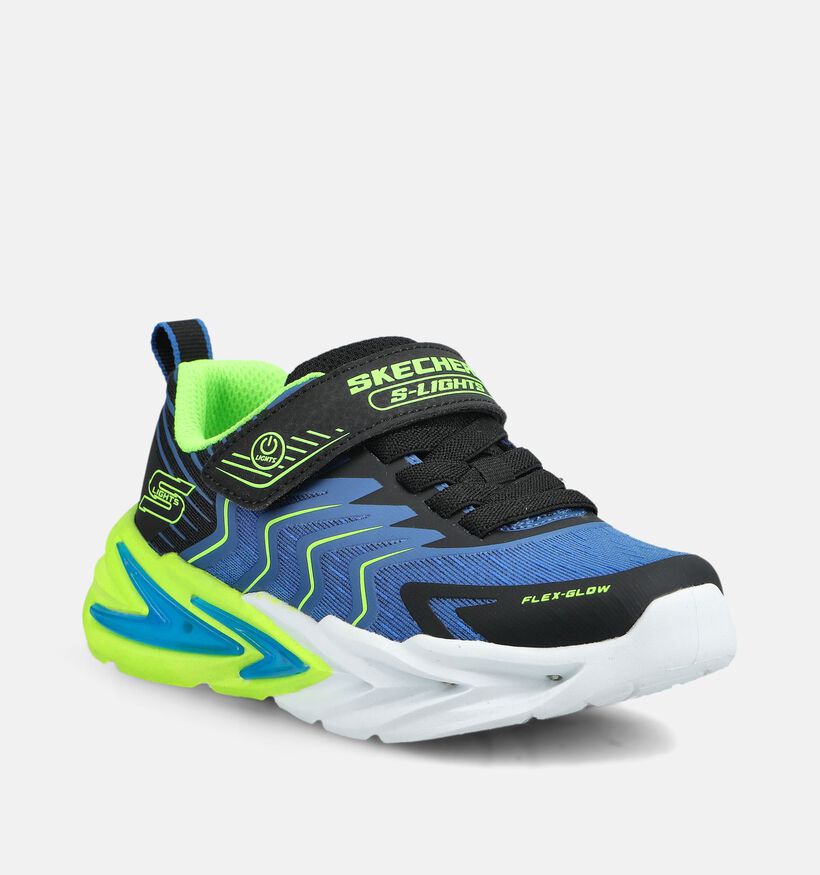 Skechers Flex Glow Ultra Blauwe/Fluo Sneakers voor jongens, meisjes (375726) - geschikt voor steunzolen