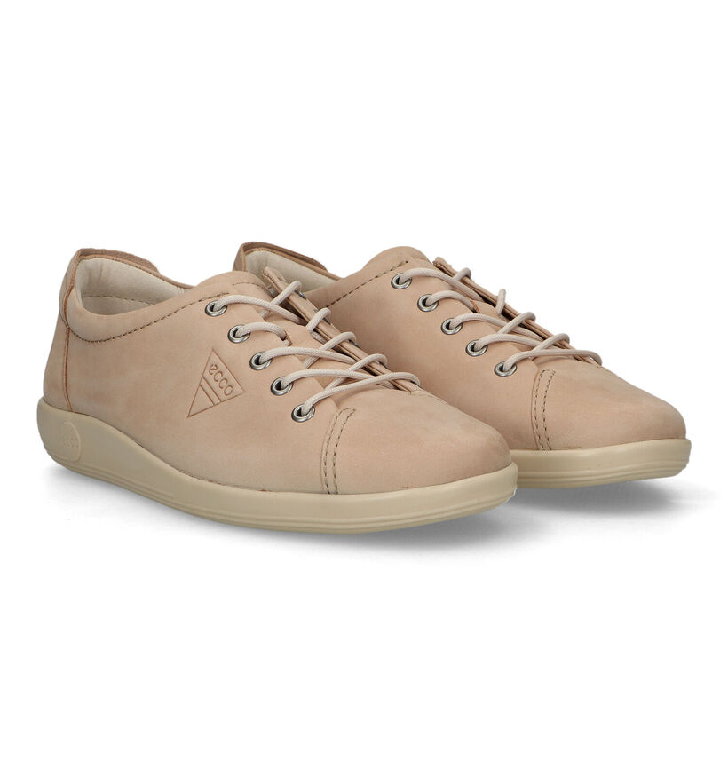 ECCO Soft 2.0 Beige Veterschoenen voor dames (321141) - geschikt voor steunzolen