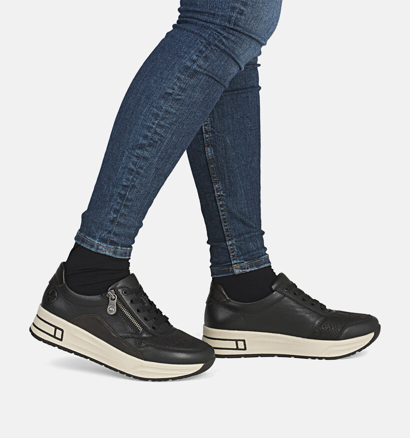 Rieker Zwarte Sneakers met Veter en Rits voor dames (360473) - geschikt voor steunzolen
