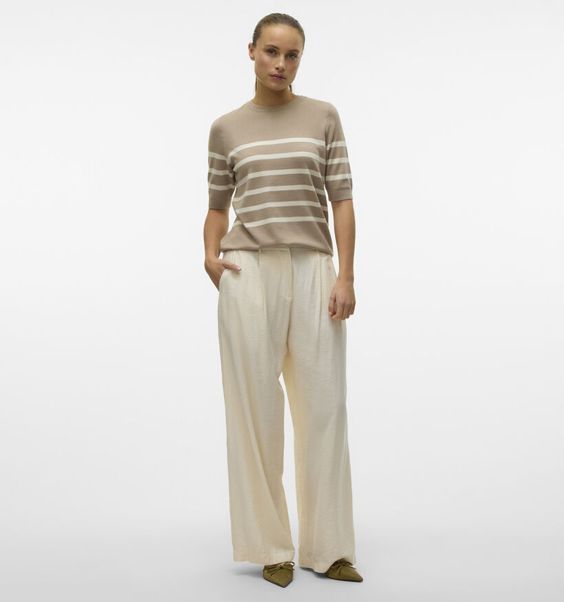 Vero Moda Saba Plain Donkerbeige Pull met Korte Mouwen voor dames (367188)