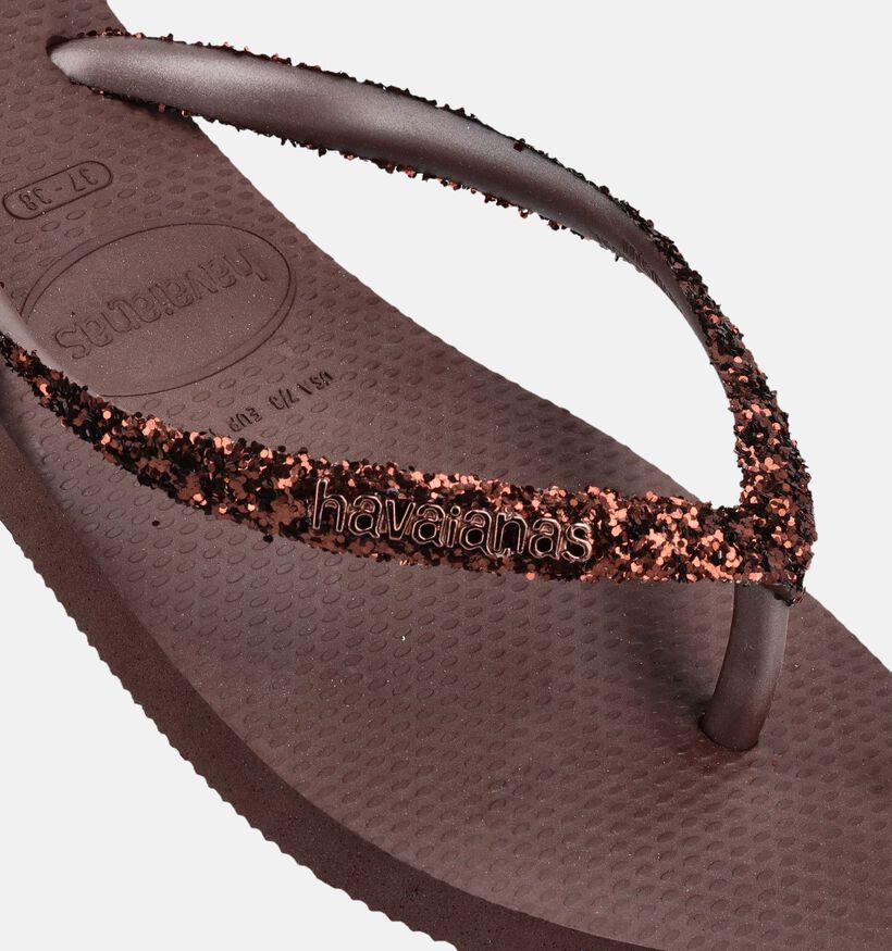 Havaianas Slim Glitter II Donkerbruine Teenslippers voor dames (373109)