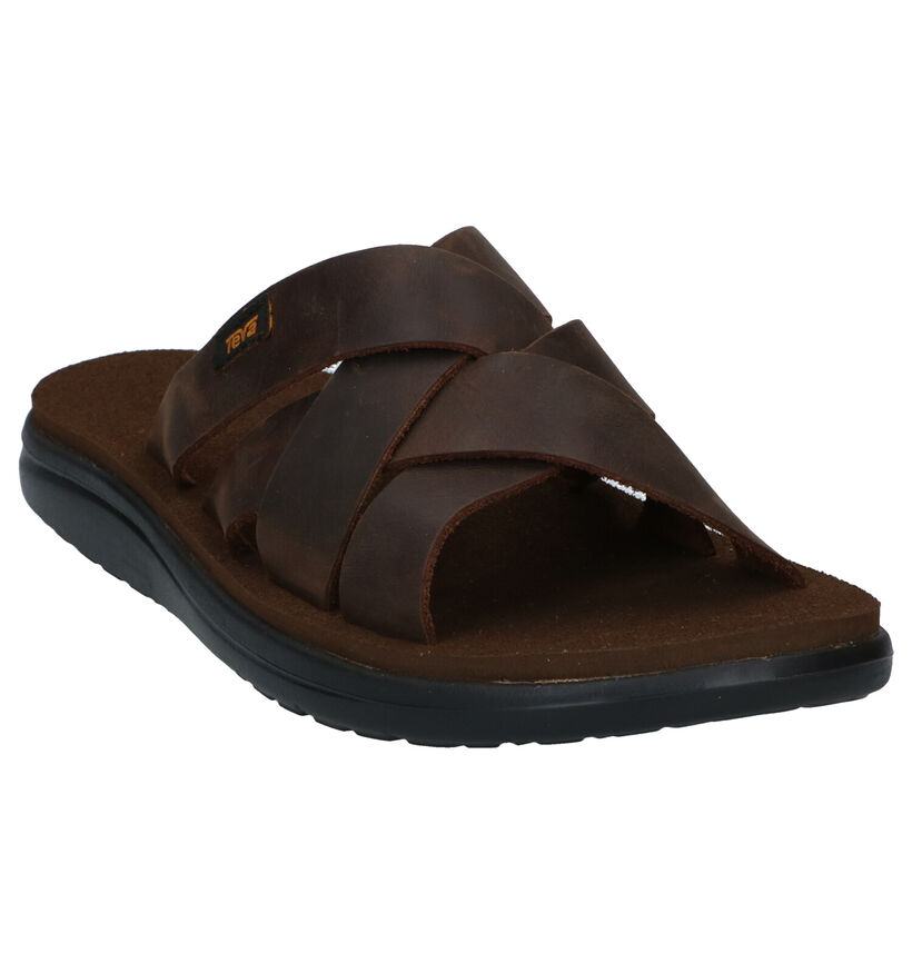 Teva Voya Bruine Slippers in leer (305618)