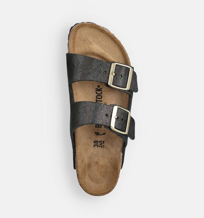 Birkenstock Arizona Suede Nu-pieds plates en Noir pour femmes (360254)