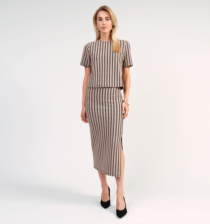 Vila Hella Jaquard Jupe longue en Beige/Noir pour femmes (364087)