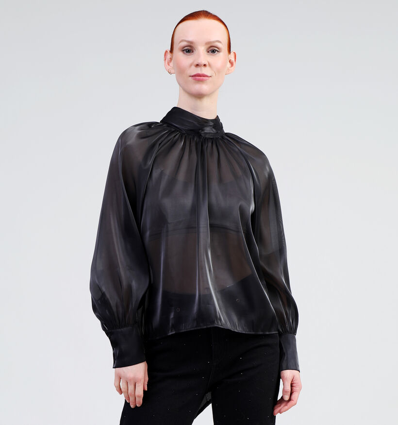JDY Dani Zwarte Satijnen blouse voor dames (348628)