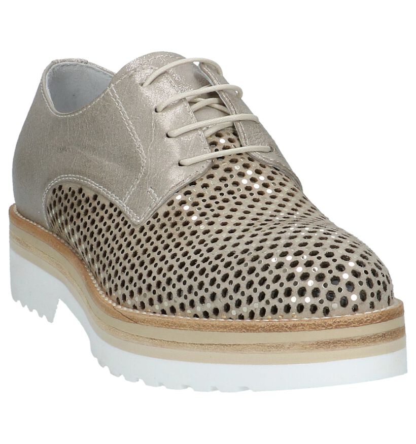 Beige Platte Veterschoenen NeroGiardini in leer (221295)