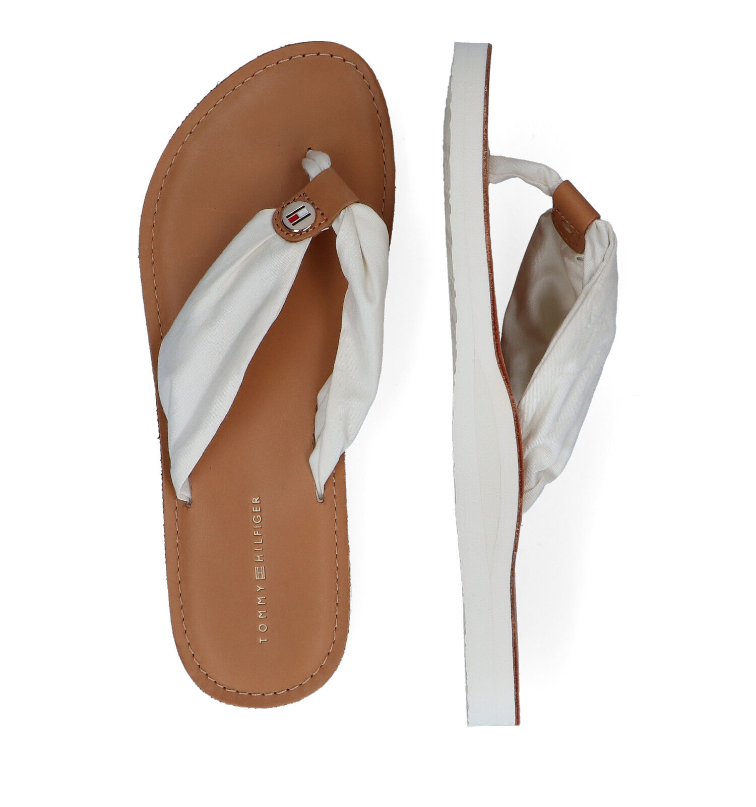 Tommy Hilfiger Leather Footbed Beige Teenslippers Dames Slippers Online op TORFS.BE