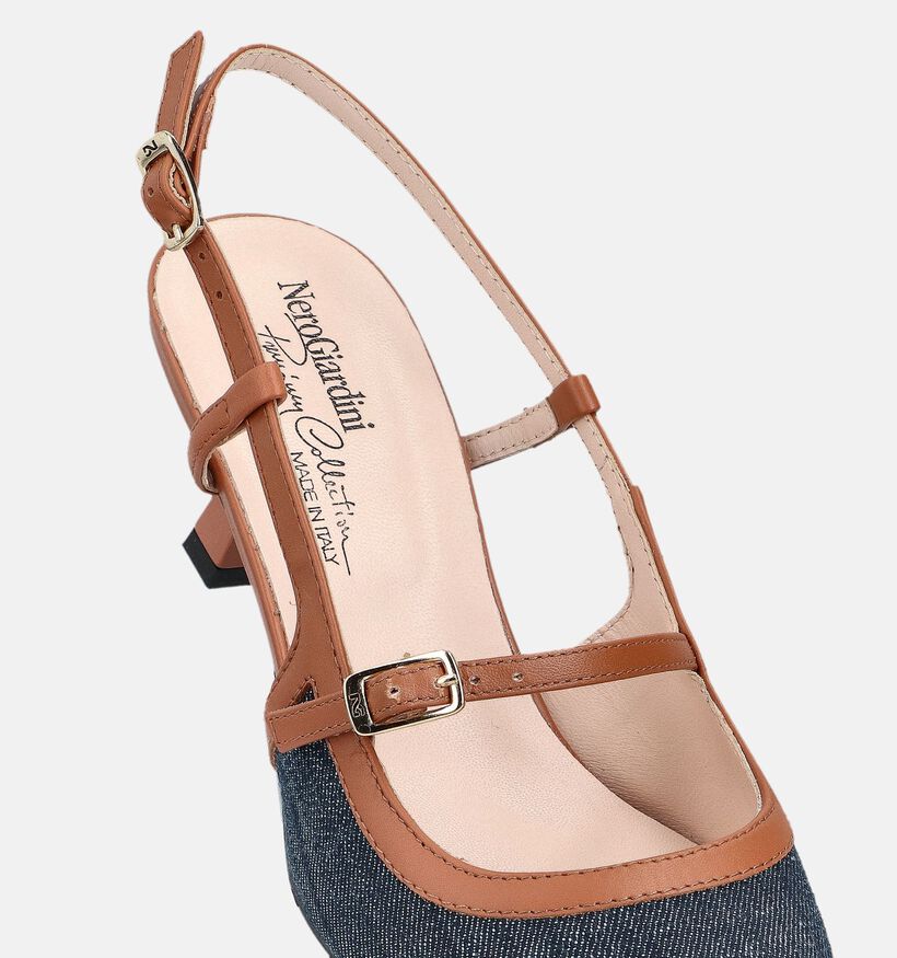 NeroGiardini Blauwe/Cognac Slingback Pumps Jeans voor dames (369092)