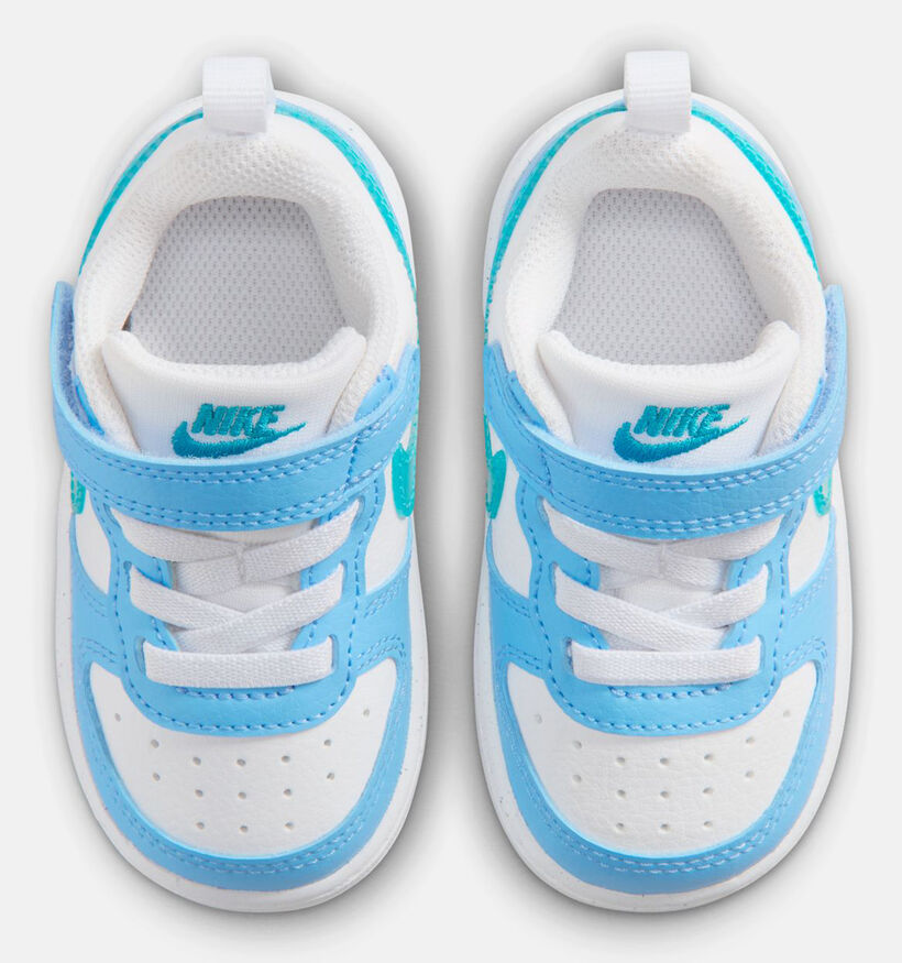 Nike Court Borough Low Baskets basses en Blanc/Bleu pour filles, gar&ccedil;ons (377301)