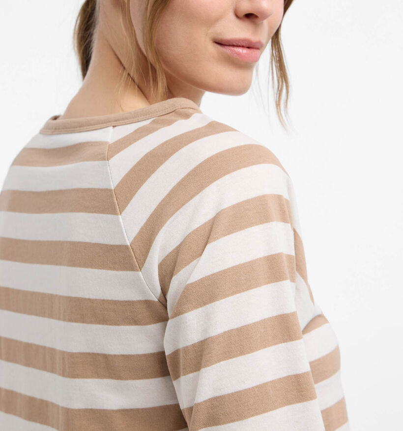 Elbsand Celin Bruine/Witte T-shirt met Lange Mouwen voor dames (381284)