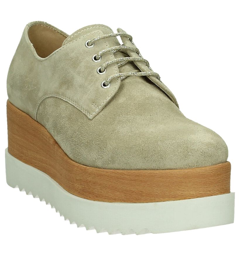 Beige Veterschoenen Tine's met Dikke Zolen in daim (196396)