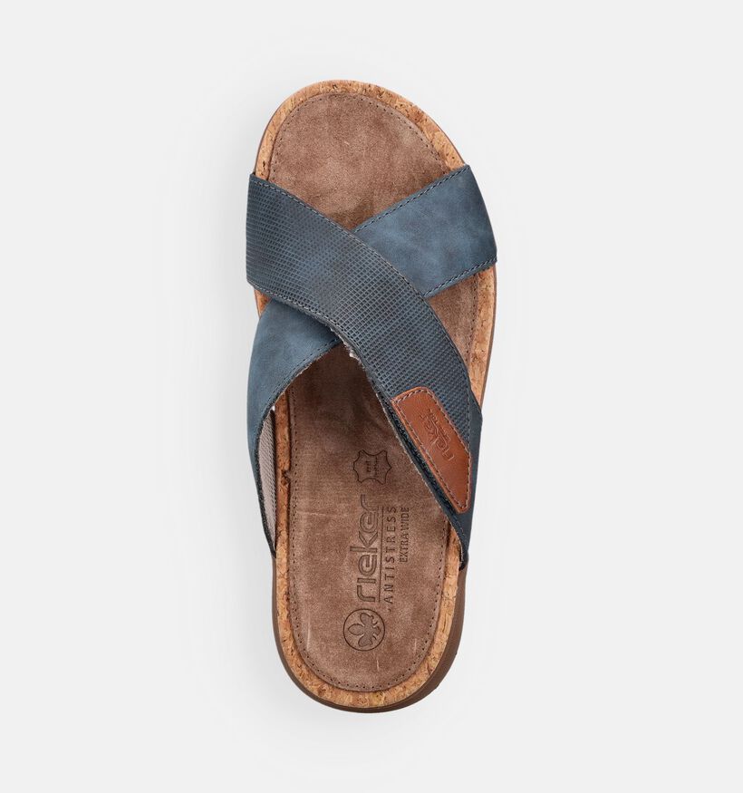 Rieker Nu-pieds plates en Bleu pour hommes (370514)