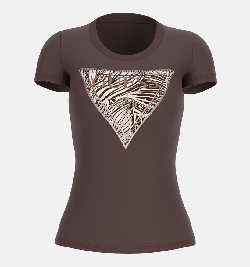 Guess Regal Brown Donkerbruine T-shirt met Korte Mouwen voor dames (370361)