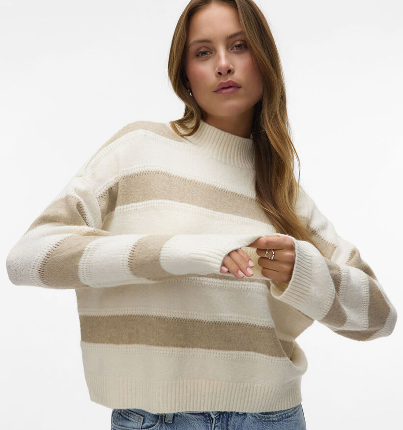 Vero Moda Inez LS Highneck Lichtbeige Pull voor dames (361221)