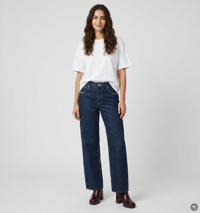 Orfeo Grayson Wide leg jeans en Bleu fonc&eacute; pour femmes (381659)