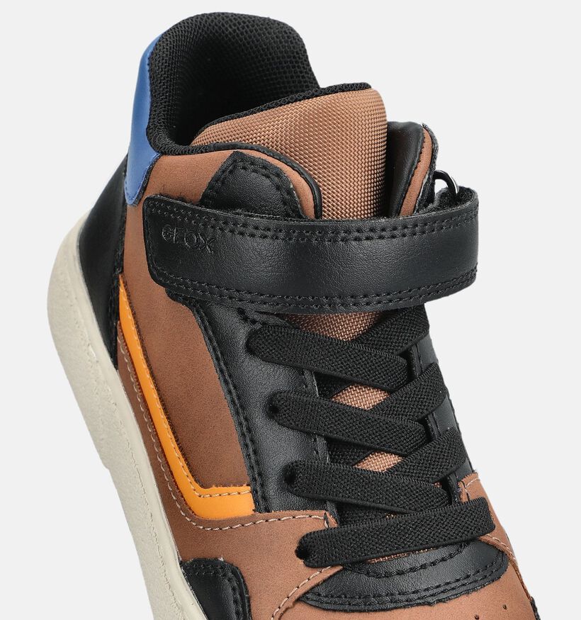 Geox Jr Theleven Cognac/Zwarte Hoge Sneakers voor jongens (376276) - geschikt voor steunzolen