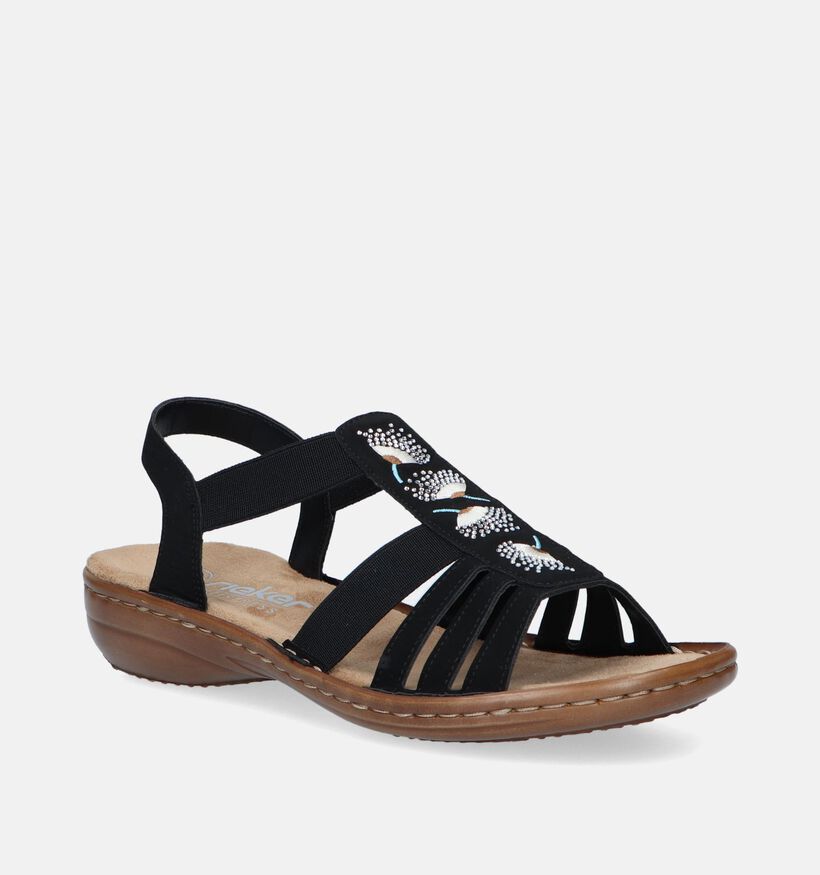 Rieker Zwarte Platte sandalen voor dames (339116)