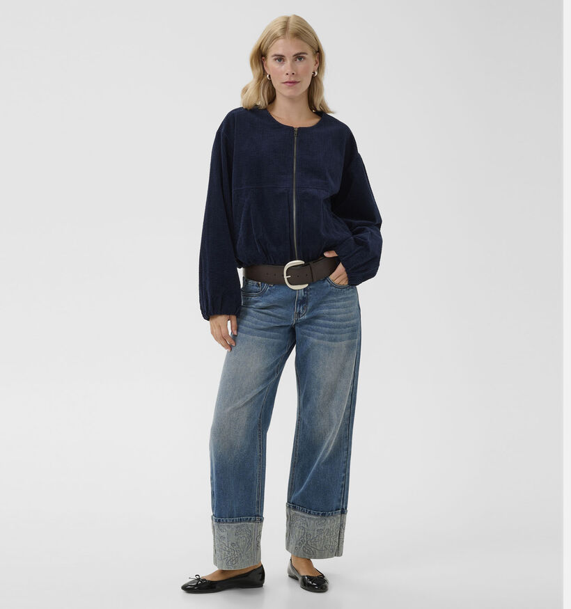Culture Kalla Klay Manteau court Corduroy en Bleu fonc&eacute; pour femmes (377020)