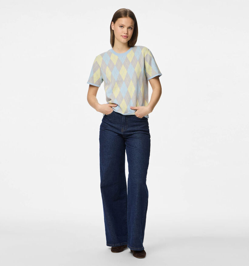 Pieces Farley Knit Gele/Blauwe Ruiten T-shirt voor dames (368502)