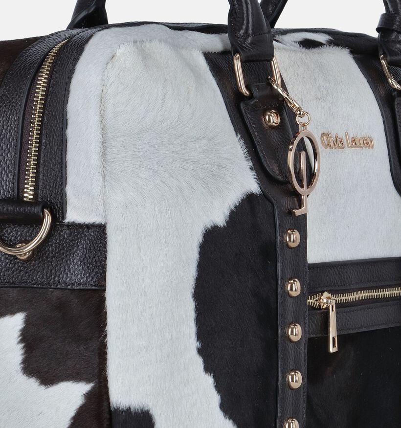 Olivia Lauren Cowhide Witte/Zwarte Laptoptas met Wieltjes (Trolley) voor dames (378535)