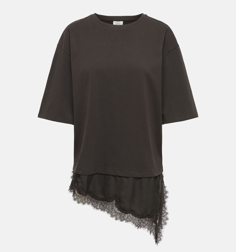 JDY Alma Donkerbruine T-shirt met Kant voor dames (379381)