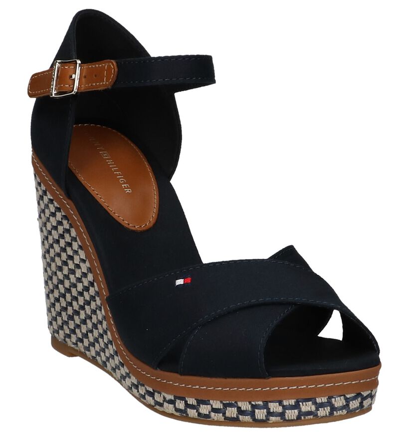 Donker Blauwe Tommy Hilfiger Sandalen met Sleehak, , pdp