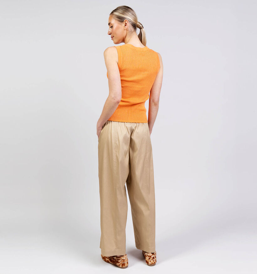 Desires Aneli Rib Square Neck Oranje Top voor dames (370634)