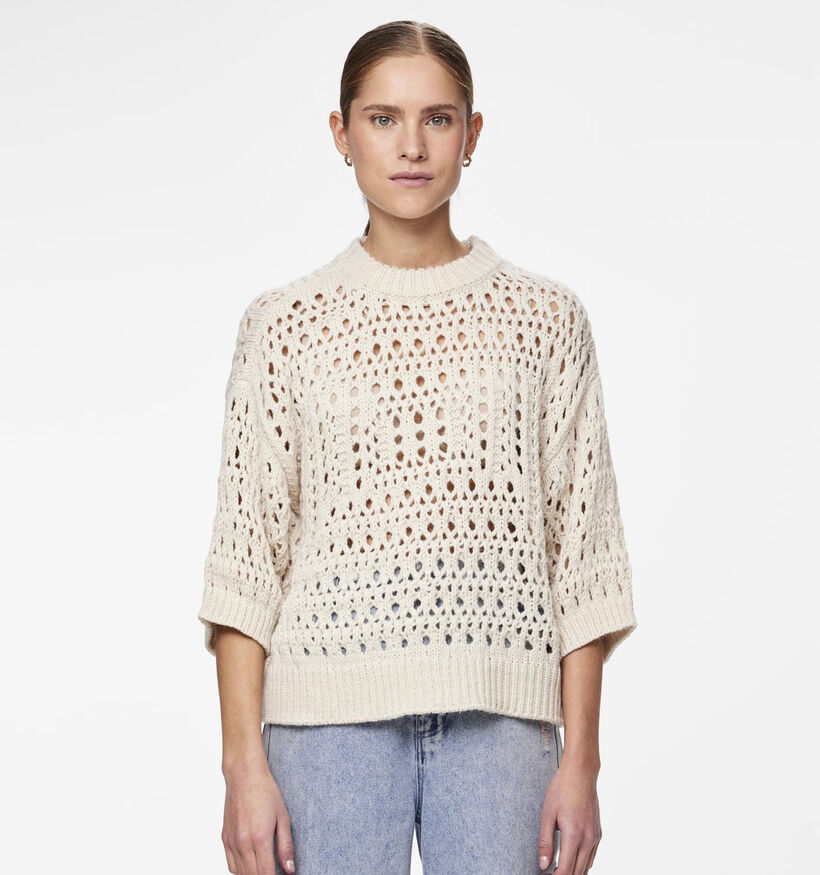 Pieces Masha Pull crocheté en Beige pour femmes (337343)