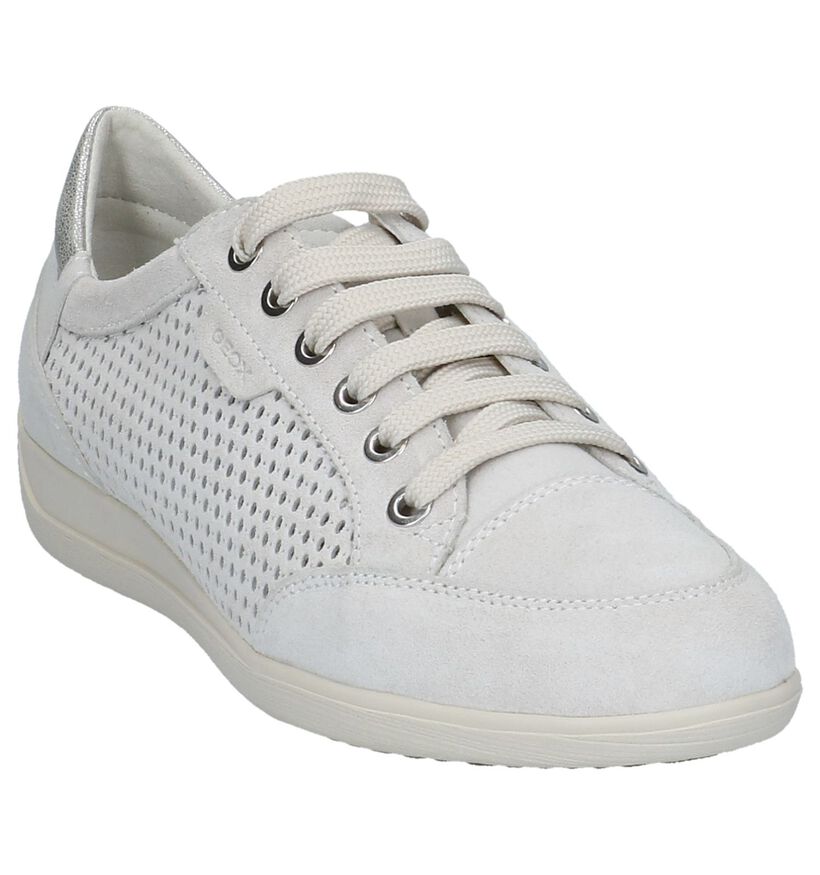 Platte Veterschoenen Beige Geox Myria in nubuck (220164)