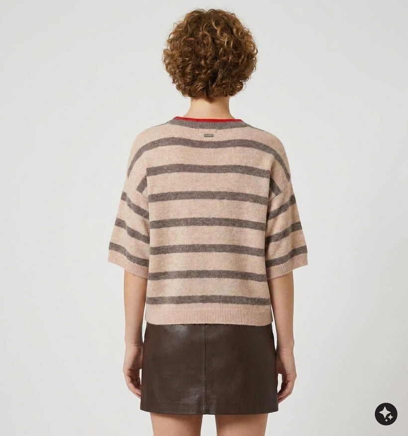 Minuit Douze Kool Beige Trui met Strepen voor dames (381851)