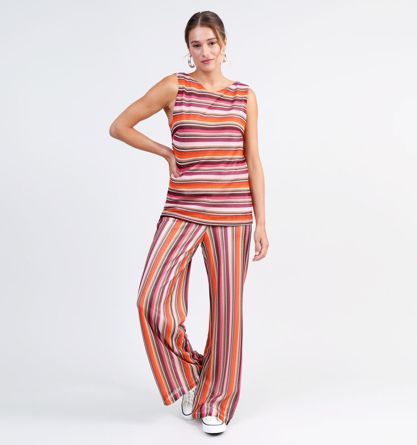 comma Pantalon large à rayé en Rose (327348)