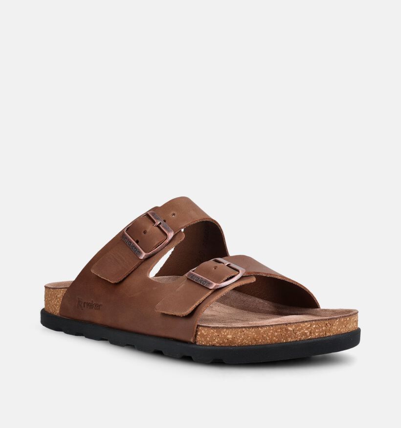 Rieker Nu-pieds plates en Brun fonc&eacute; pour hommes (370495)