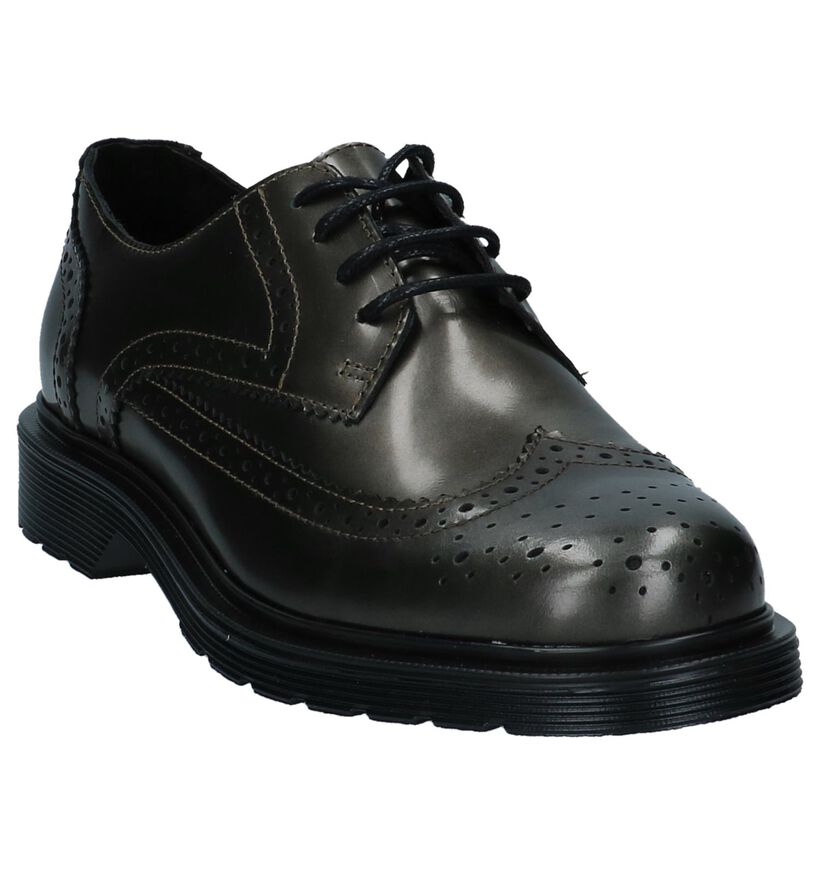 Bronx Grijze Metallic Veterschoenen in leer (229871)