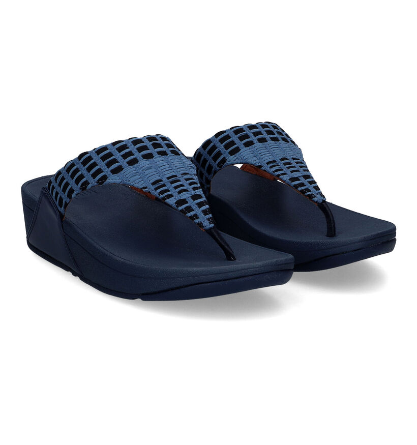 FitFlop Lulu Art Denim Zwarte Teenslippers in stof (304862)