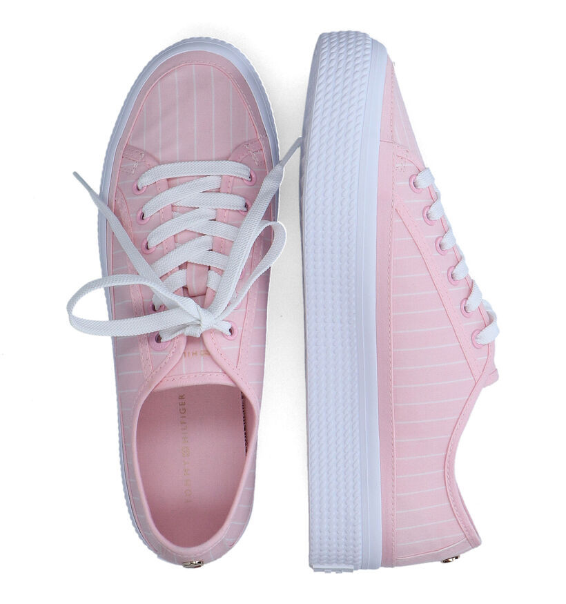 Tommy Hilfiger Essentiel Stripe Roze Sneakers voor dames (303988) - geschikt voor steunzolen