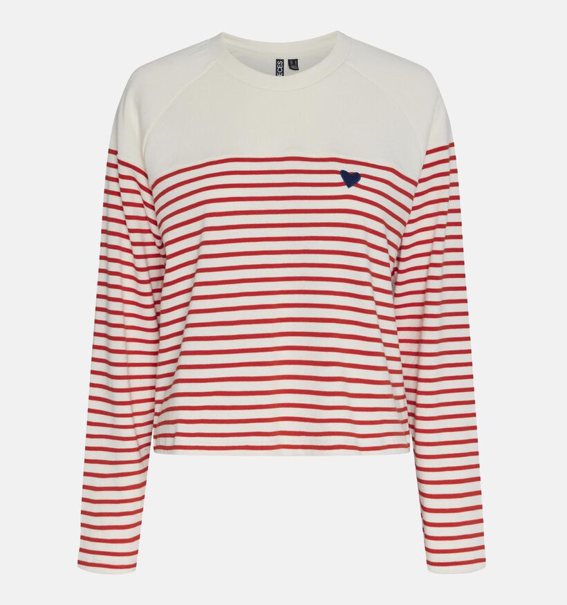 Pieces Mian Wit Gestreept Longsleeve T-shirt voor dames (337355)