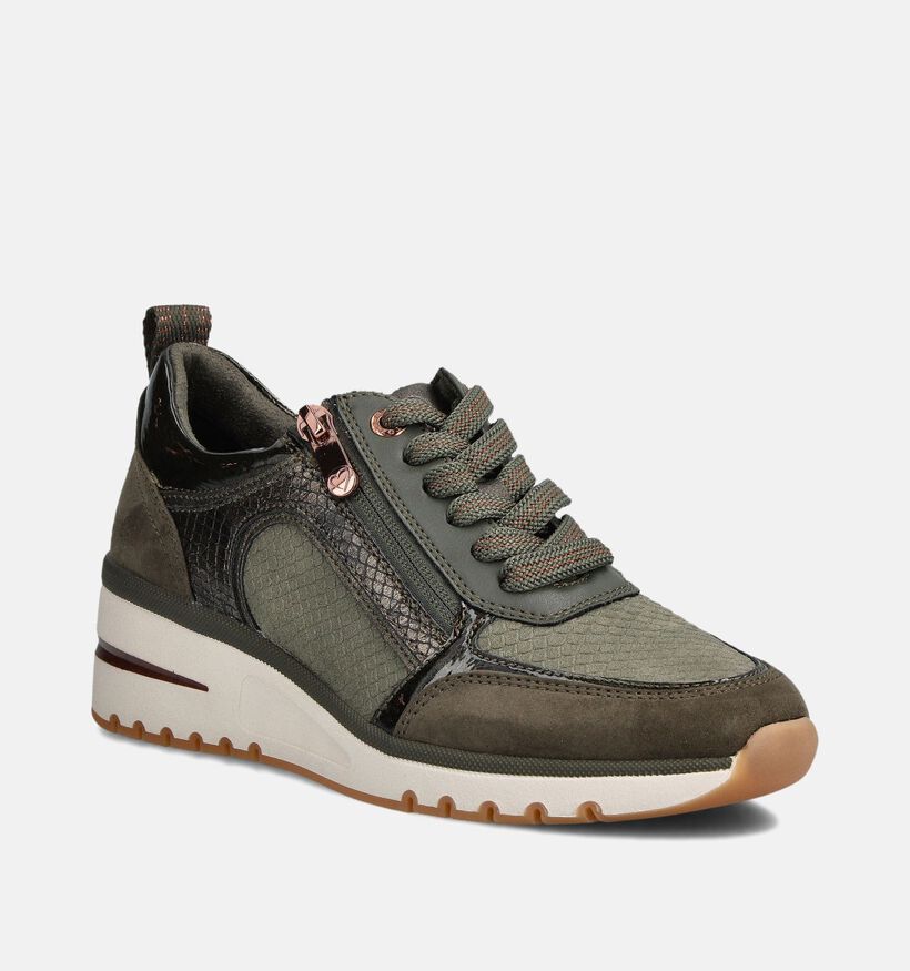 Marco Tozzi Kaki Sneakers met Veter en Rits voor dames (360732) - geschikt voor steunzolen