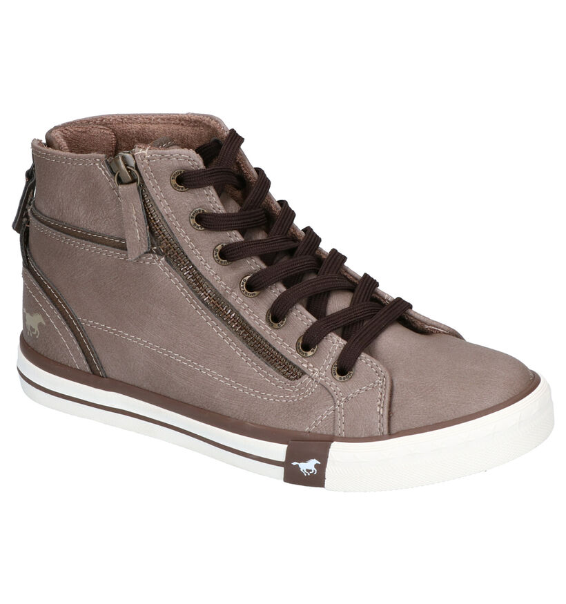 Mustang Taupe Hoge Sneakers in leer (261098)