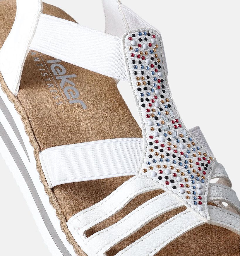Rieker Sandales talon compensé en Blanc pour femmes (354919)