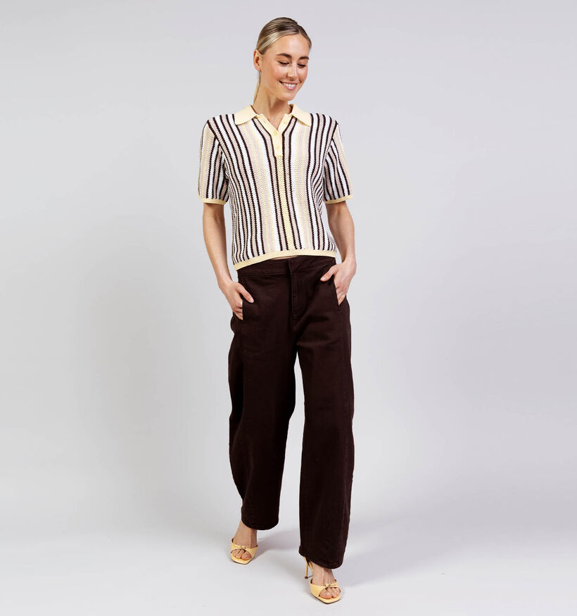 Minus Katie Knit Stripe Polo T-shirt en Jaune pour femmes (374233)