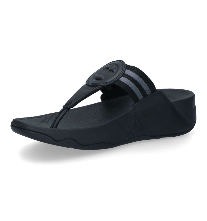 FitFlop Walkstar Wide Fit Webbing Zwarte Teenslippers in leer (304831)