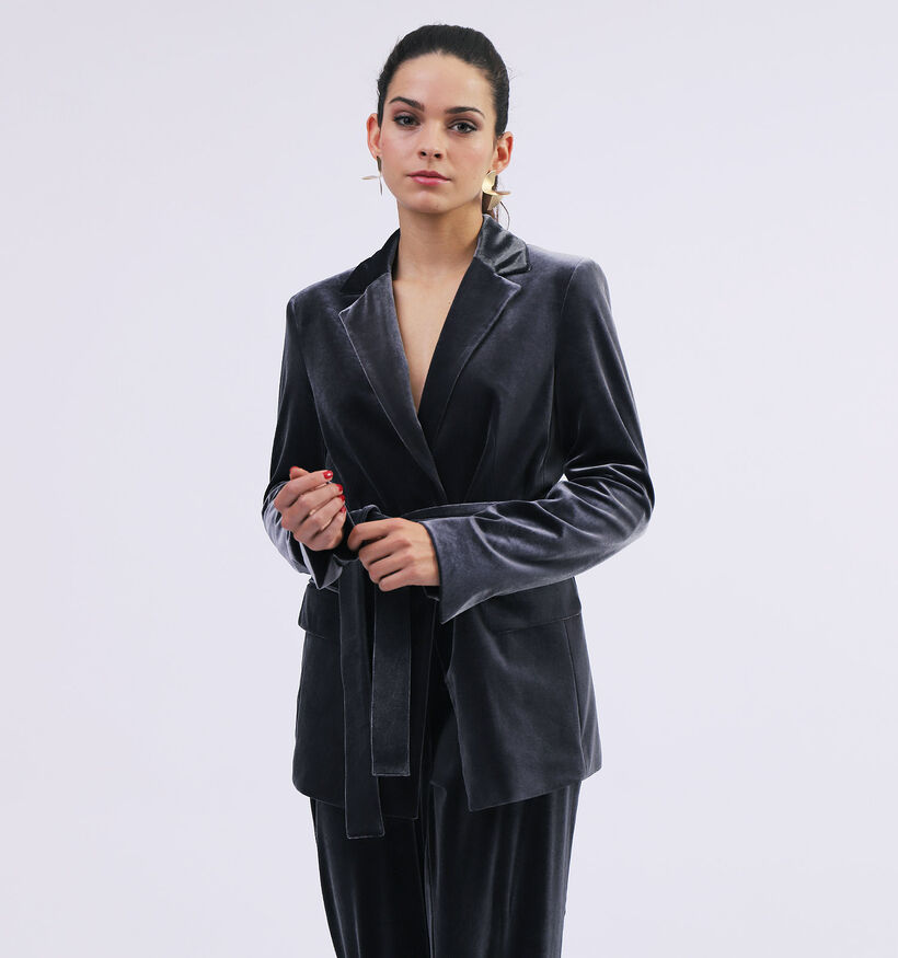 Comma Blazer en velours brillant en Gris (326498)